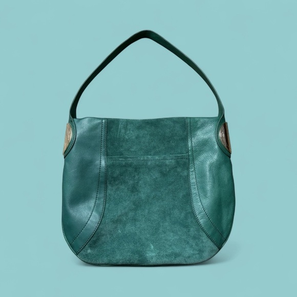 B. MAKOWSKY Gianna Green Leather Suede Hobo Shoulder Bag Silver Hardware 14x12” - Picture 11 of 16